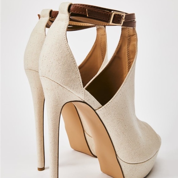 Shoe Dazzle Women Cream Tan Stiletto Platform Mazie Heeled Sandal Shoes Size 10 - Picture 6 of 12